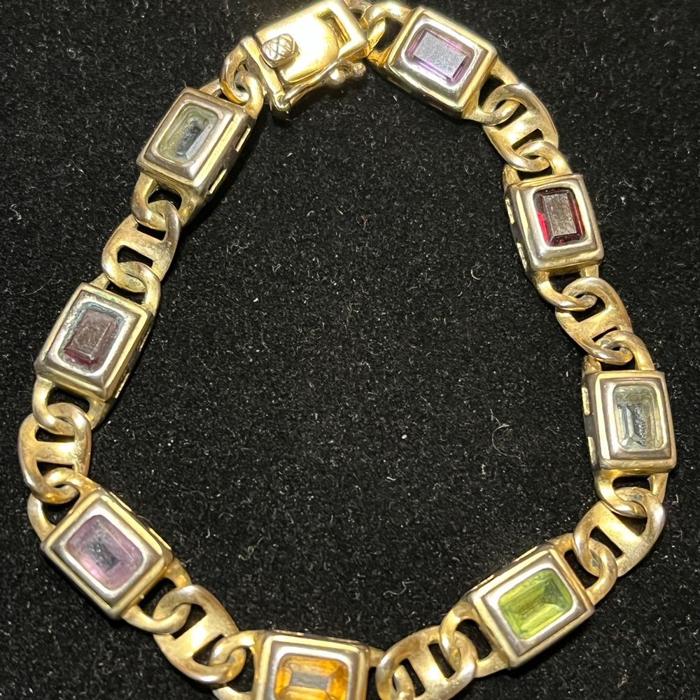 Elegant Gold and Multicolor 925 Sterling Silver Stamp Bracelet - Picture 13 of 17
